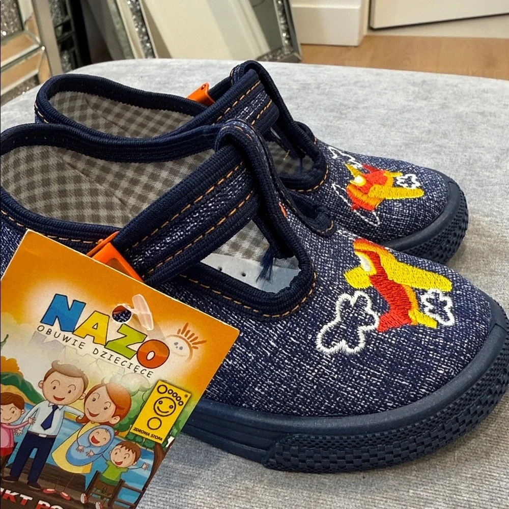 Kids Airplane Denim Shoes - Blue and Yellow